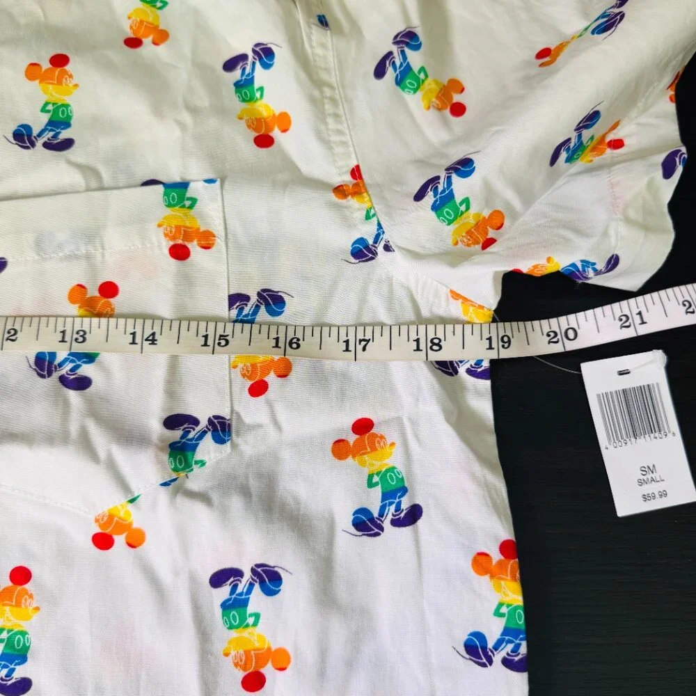 Mickey Mouse Shirt Mens Small Rainbow Pride Button Up Disney Parks World NEW S - Picture 7 of 9